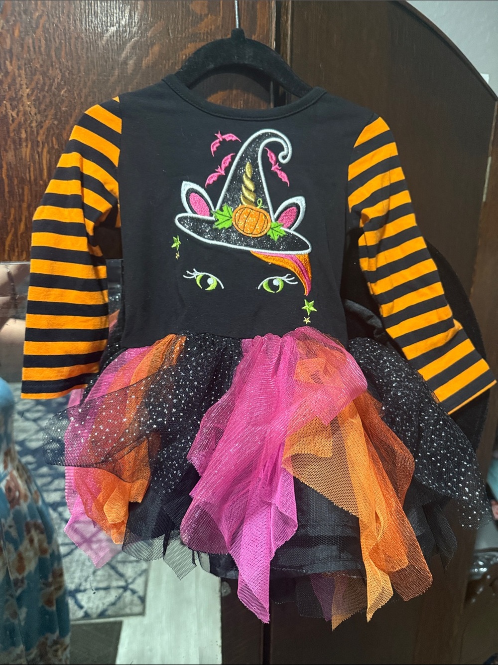 Girls' Black & Orange Halloween Unicorn Witch Tutu Dress